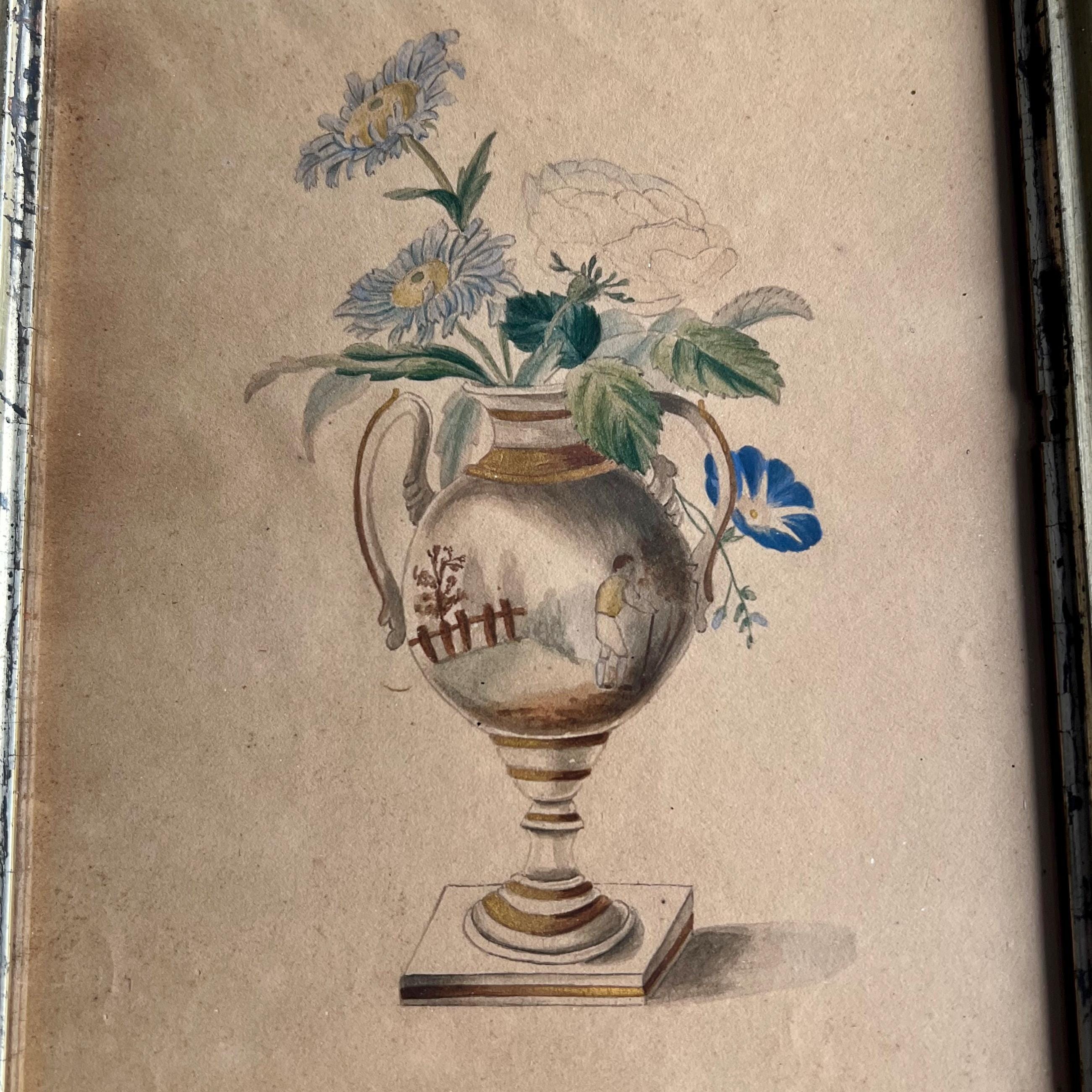 19th Century Georgian Flower Vase Painting English Circa 1830