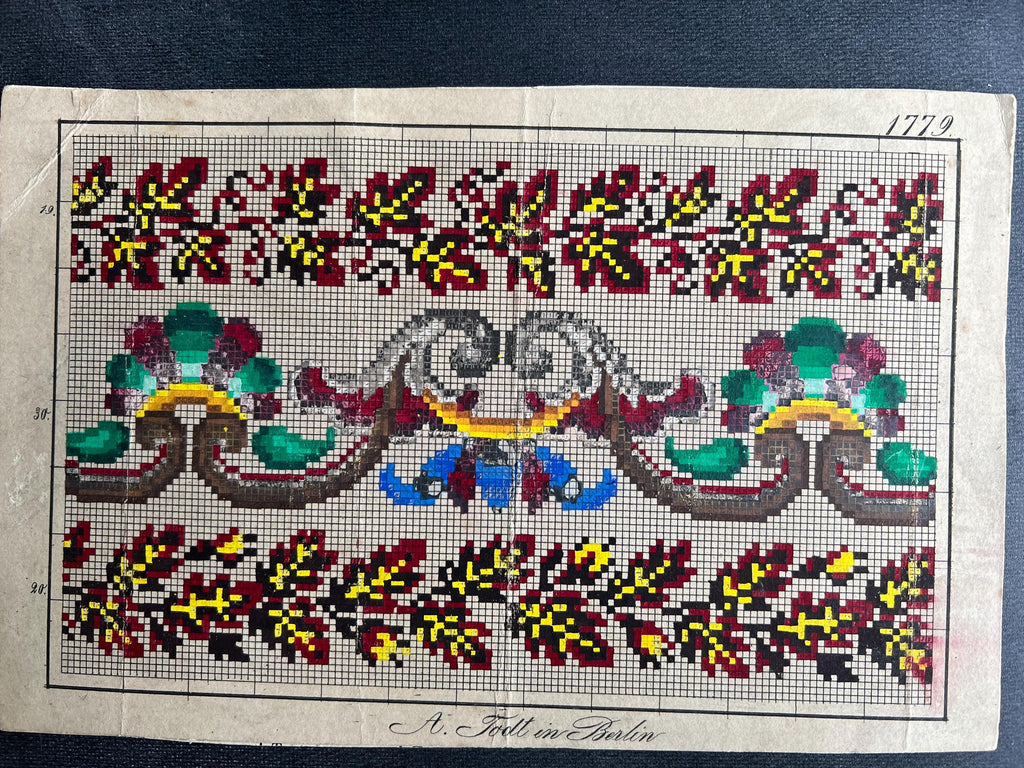 Antique Berlin Woolwork Charts Hand Painted Embroidery Patterns Set of 4