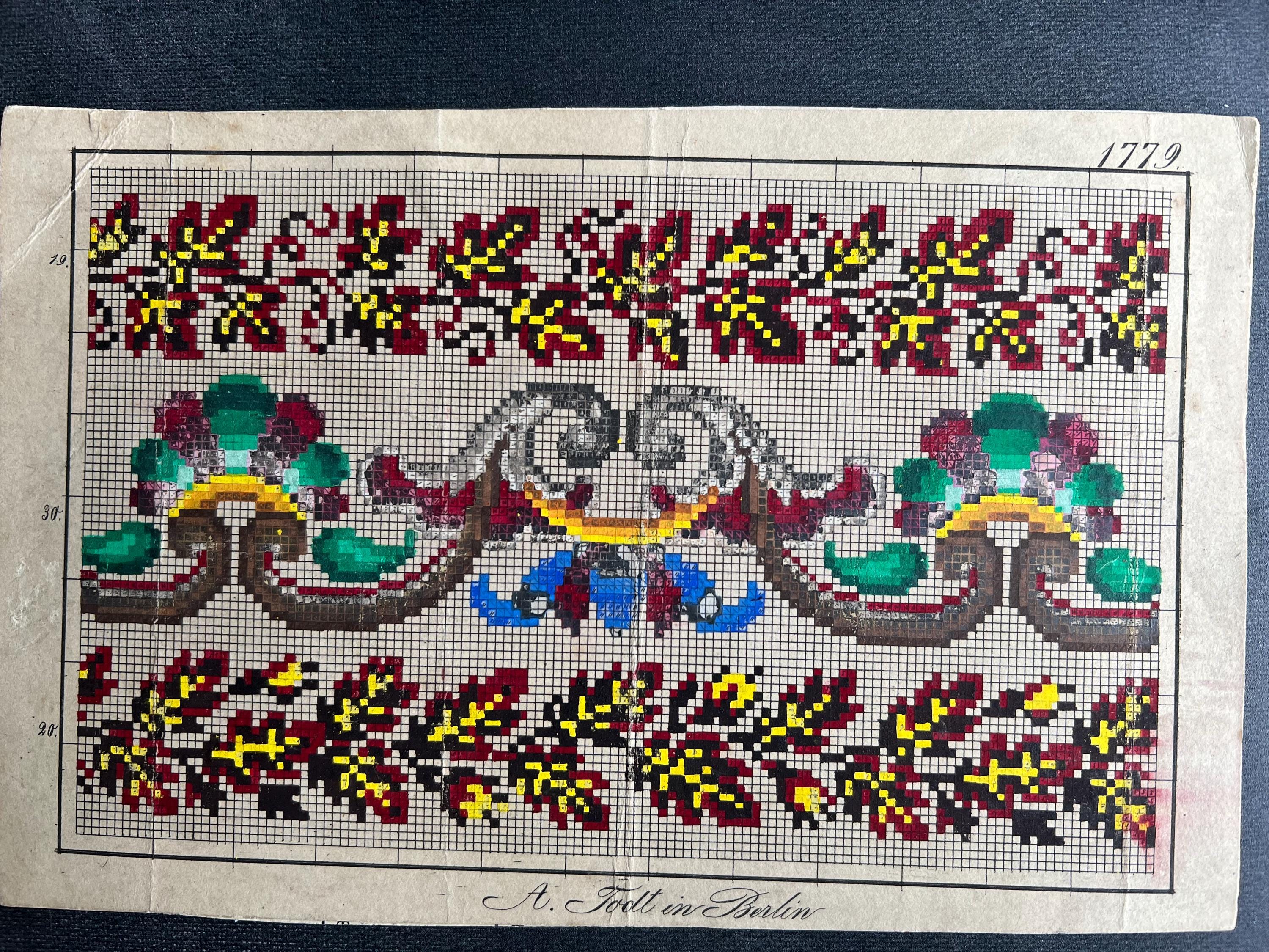 Antique Berlin Woolwork Charts Hand Painted Embroidery Patterns Set of 4