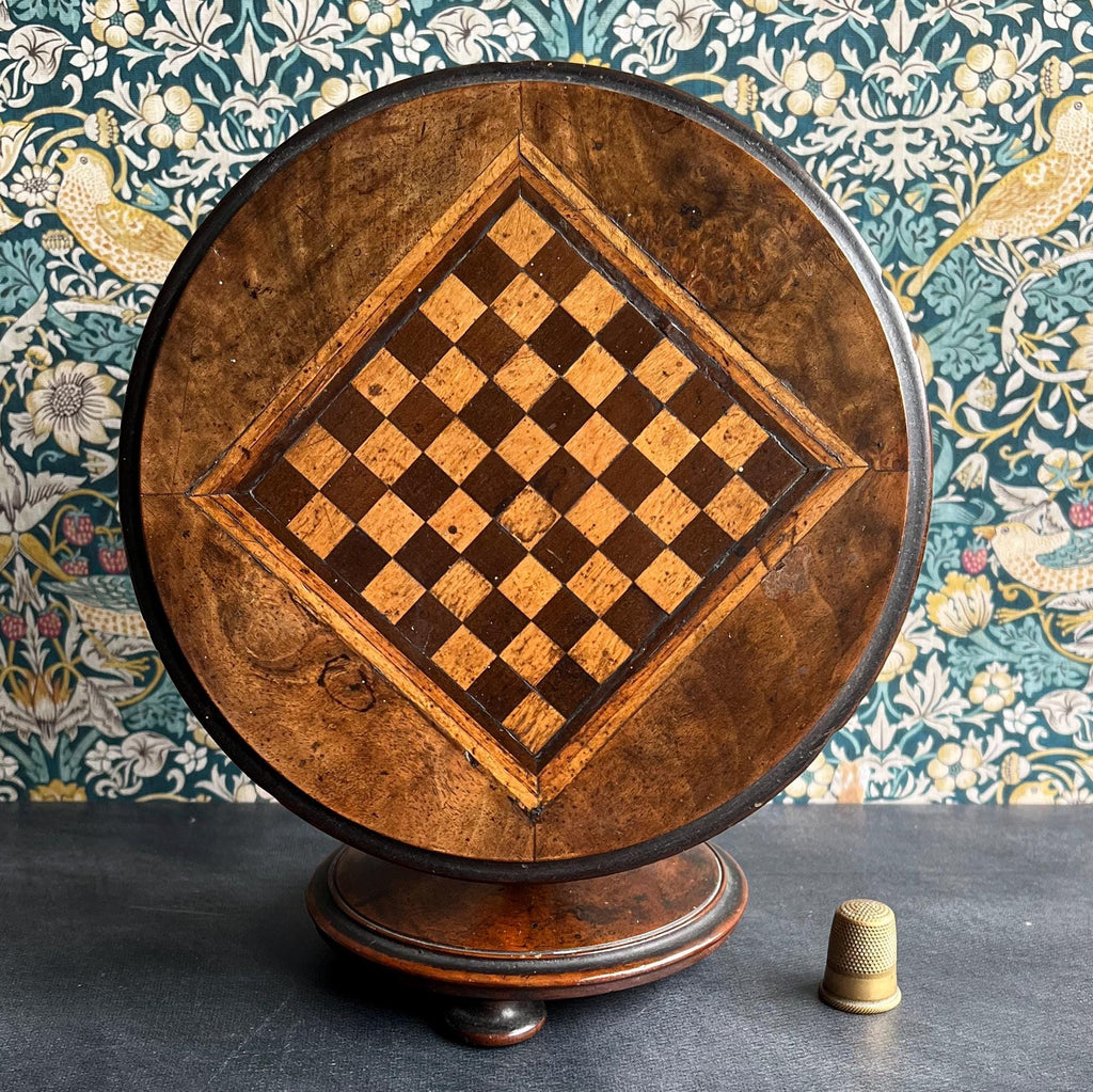 Antique Burr Walnut Doll Size Tilt Top Chess Table English C 1850