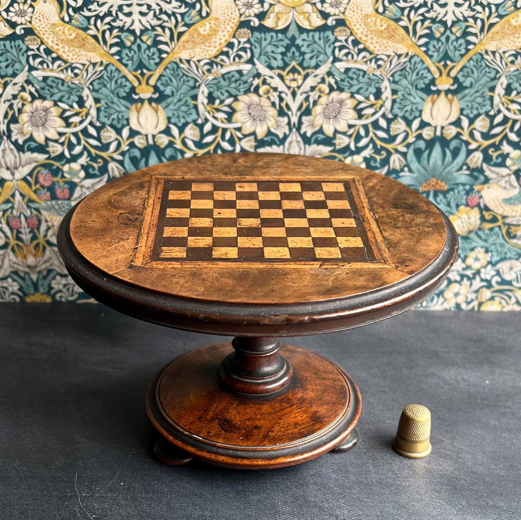Antique Burr Walnut Doll Size Tilt Top Chess Table English C 1850