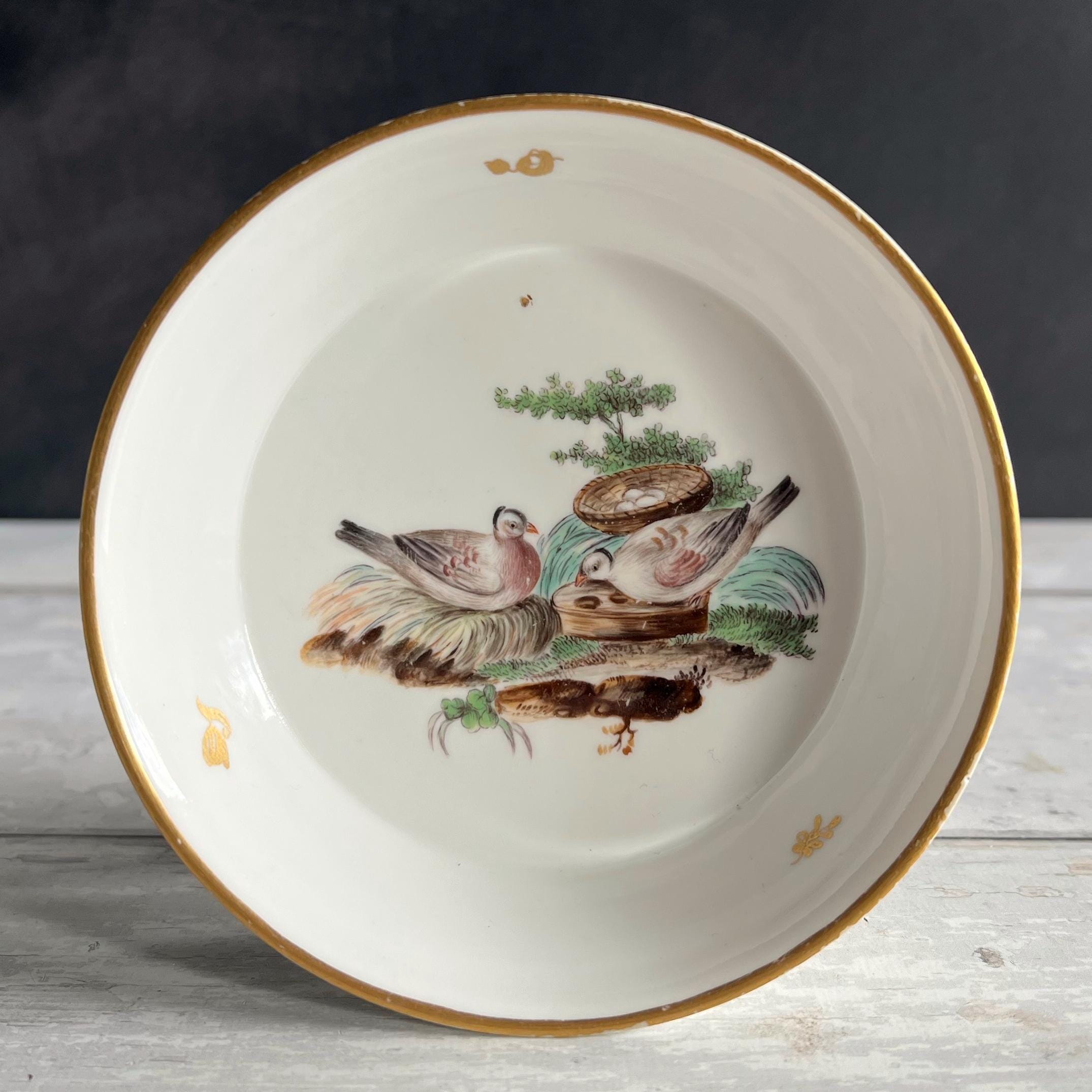 RARE 18th Century Hochst Porcelain Saucer Turtle Dove Bird C 1770