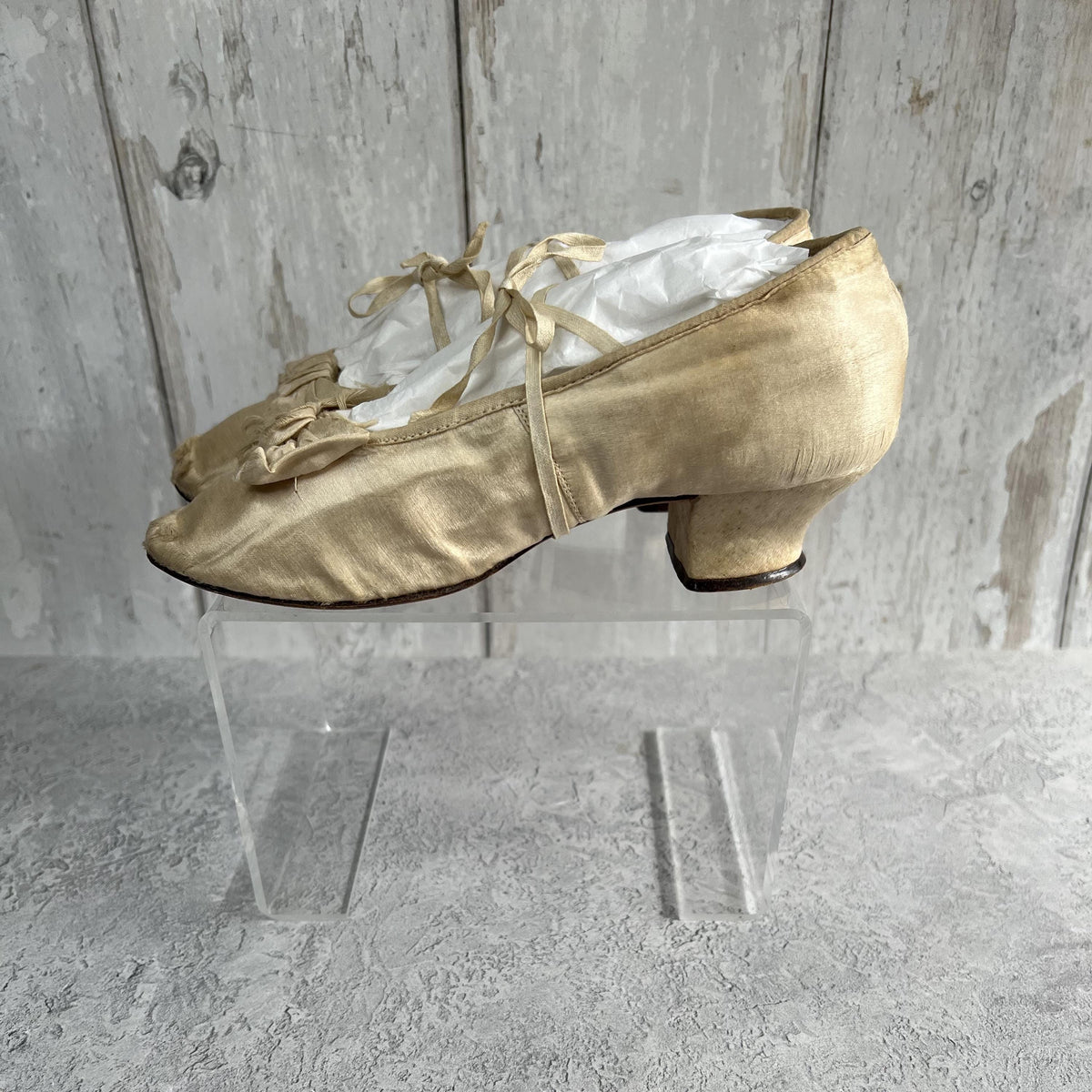 19th Century Victorian Girls Silk Wedding Shoes Louis Heel Circa 1880 AF