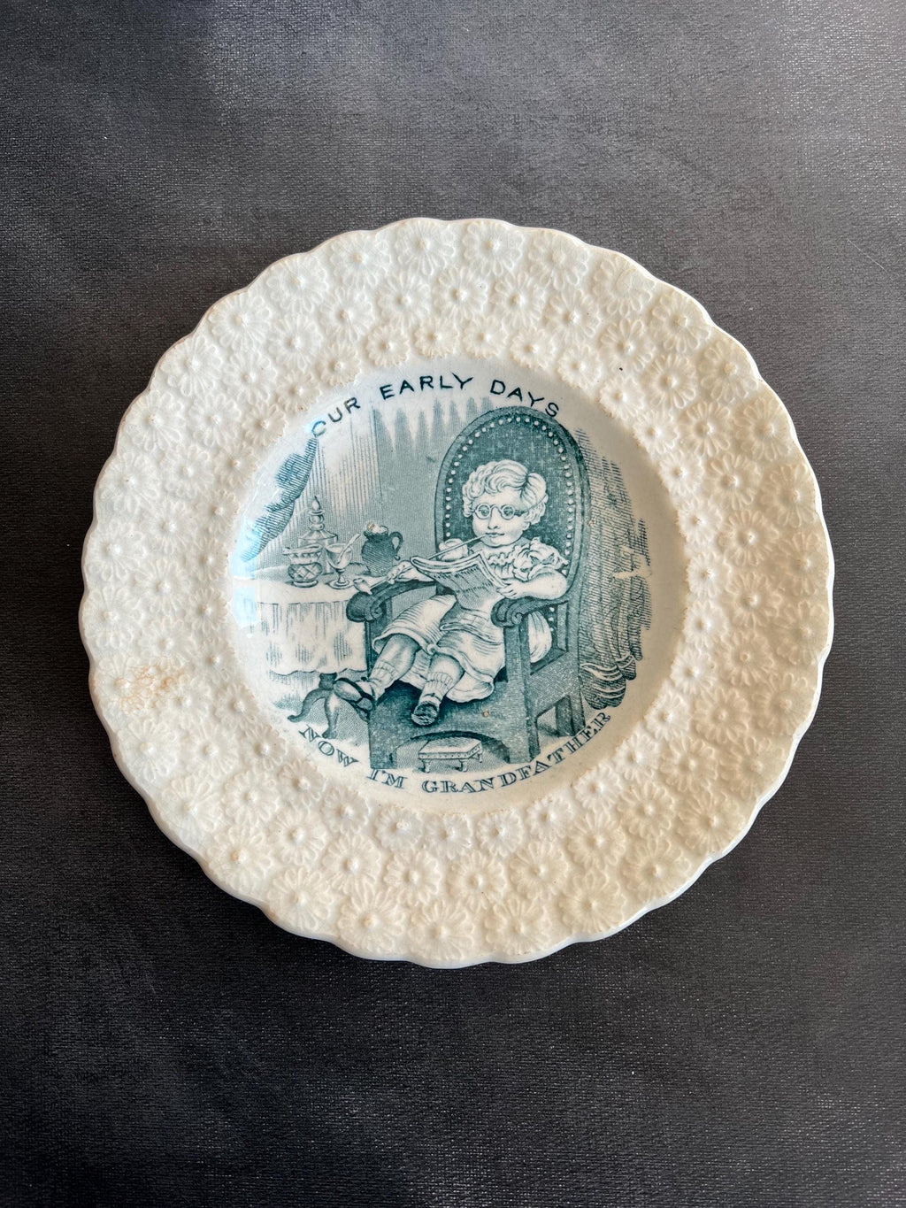 Antique 19th Century Staffordshire Childrens Plate Our Early Days Grandfather 1828