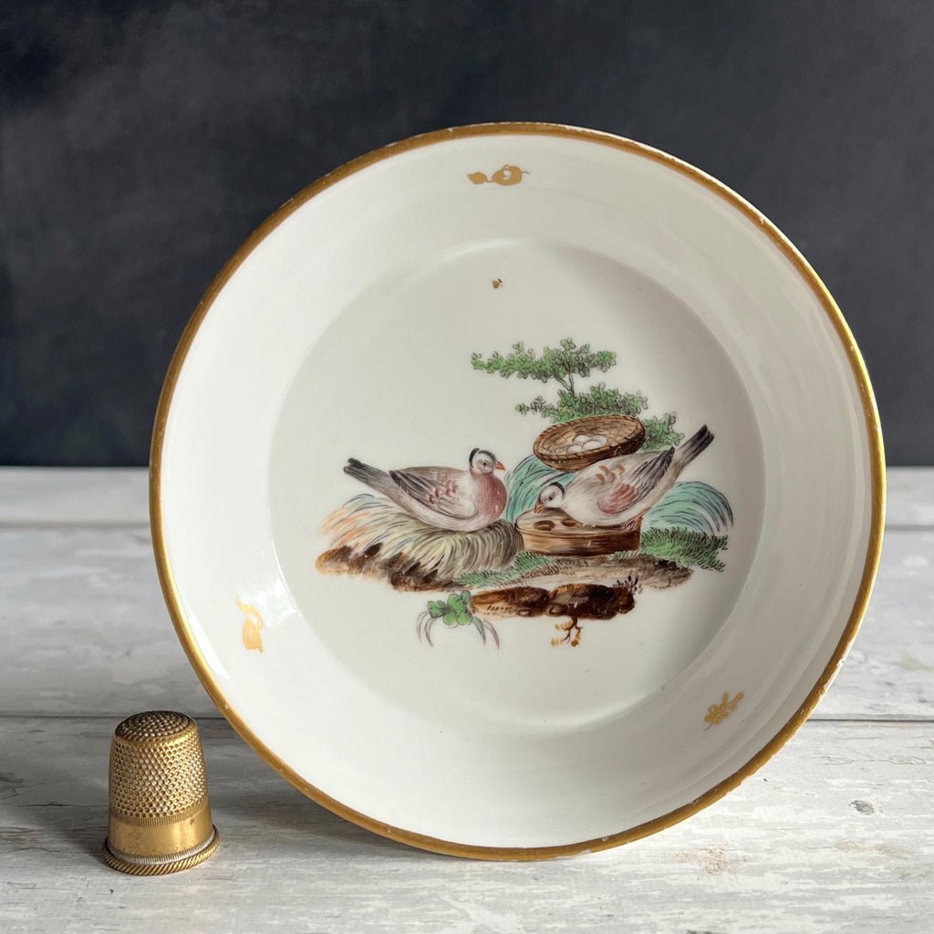 RARE 18th Century Hochst Porcelain Saucer Turtle Dove Bird C 1770