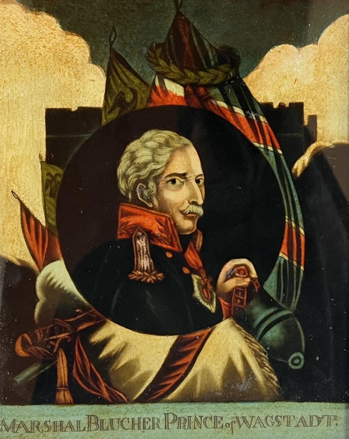 Georgian Reverse Print on Glass Marshall Blucher Waterloo C 1815
