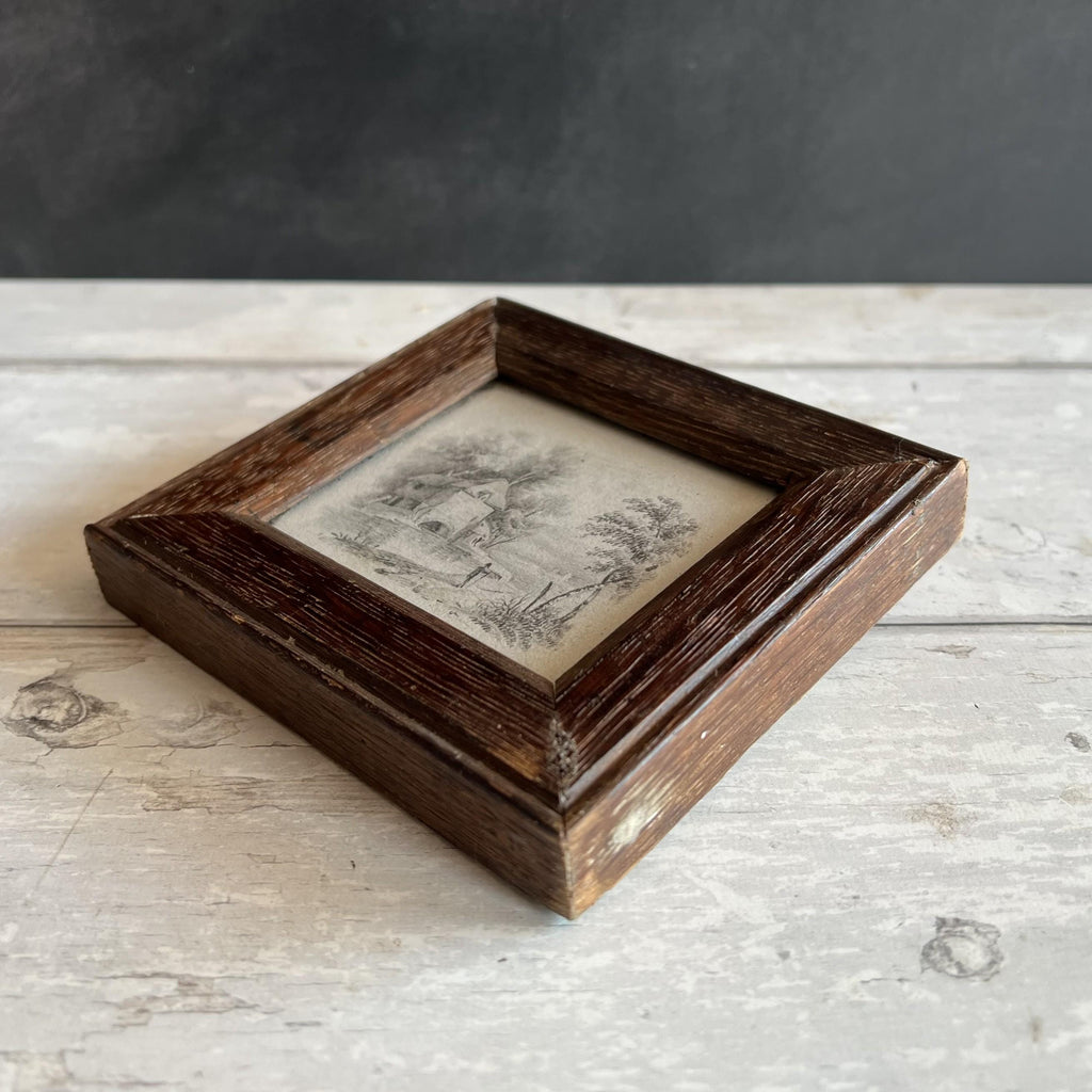 19th Century Miniature Pencil Drawing English Boat House C 1860
