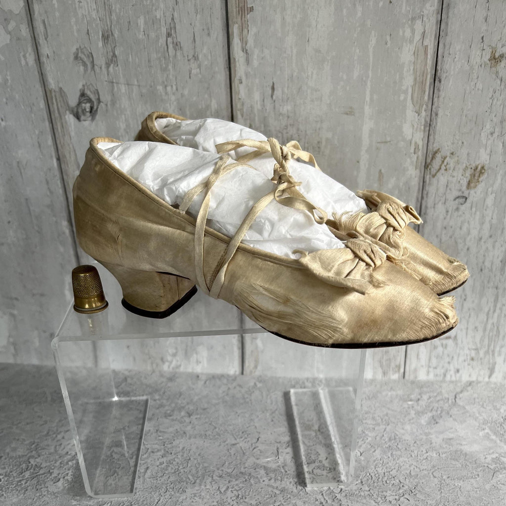 19th Century Victorian Girls Silk Wedding Shoes Louis Heel Circa 1880 AF