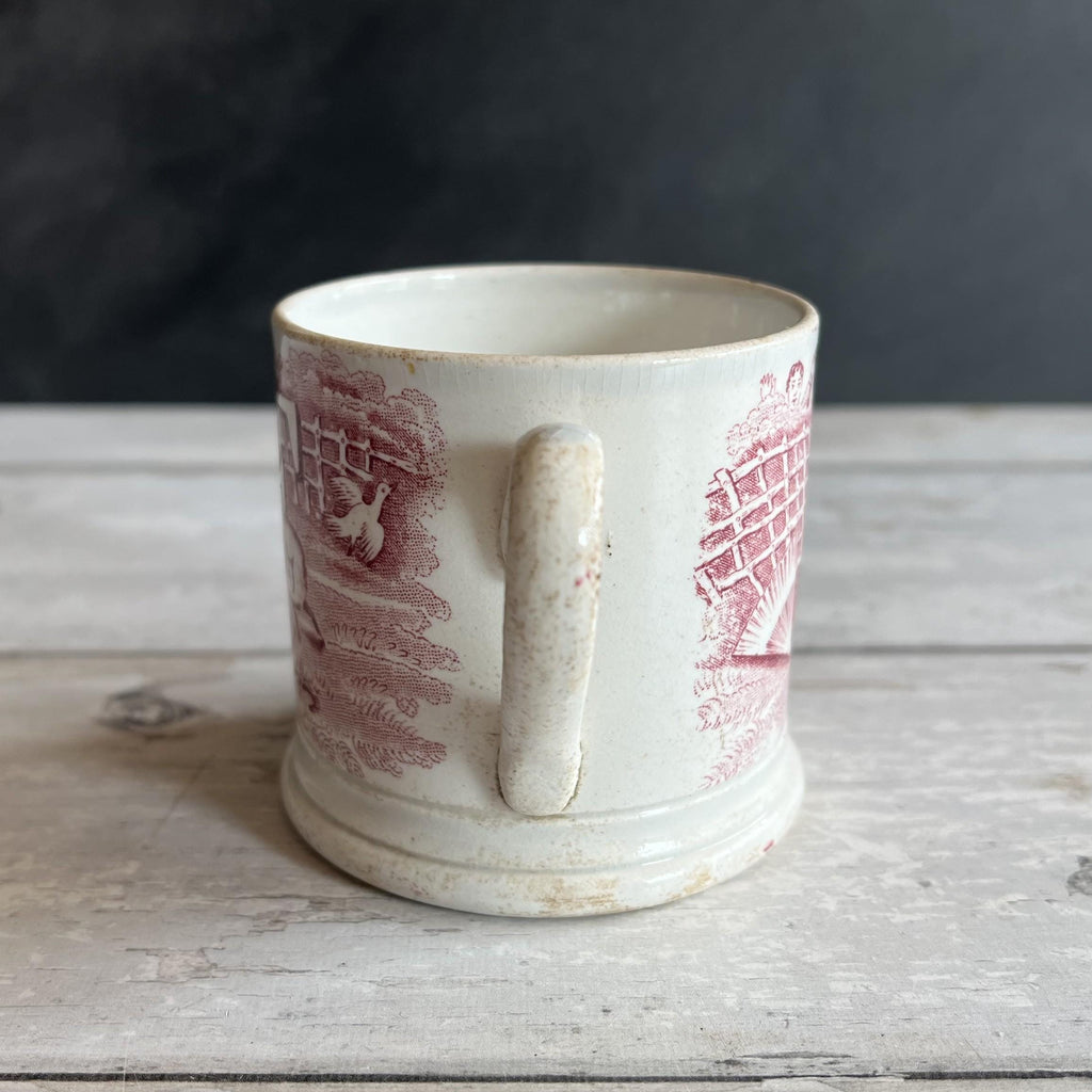 Antique Alphabet Mug F Is For Fox C 1850 Red Transferware Pearlware