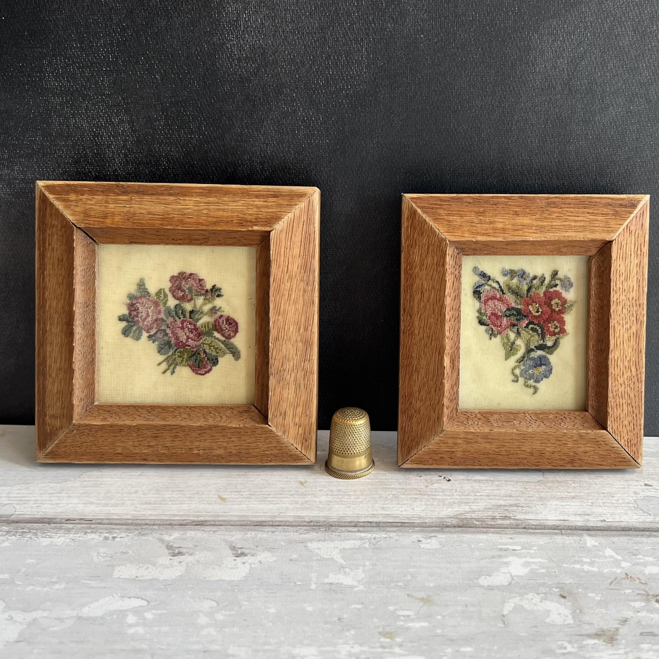 Antique 19th Century Pair Miniature Needleworks C 1840