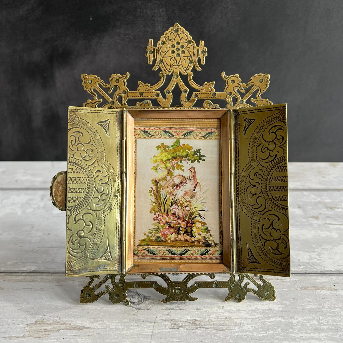 Victorian Gothic Revival Brass Cabochon Photograph Frame Circa 1880 AF