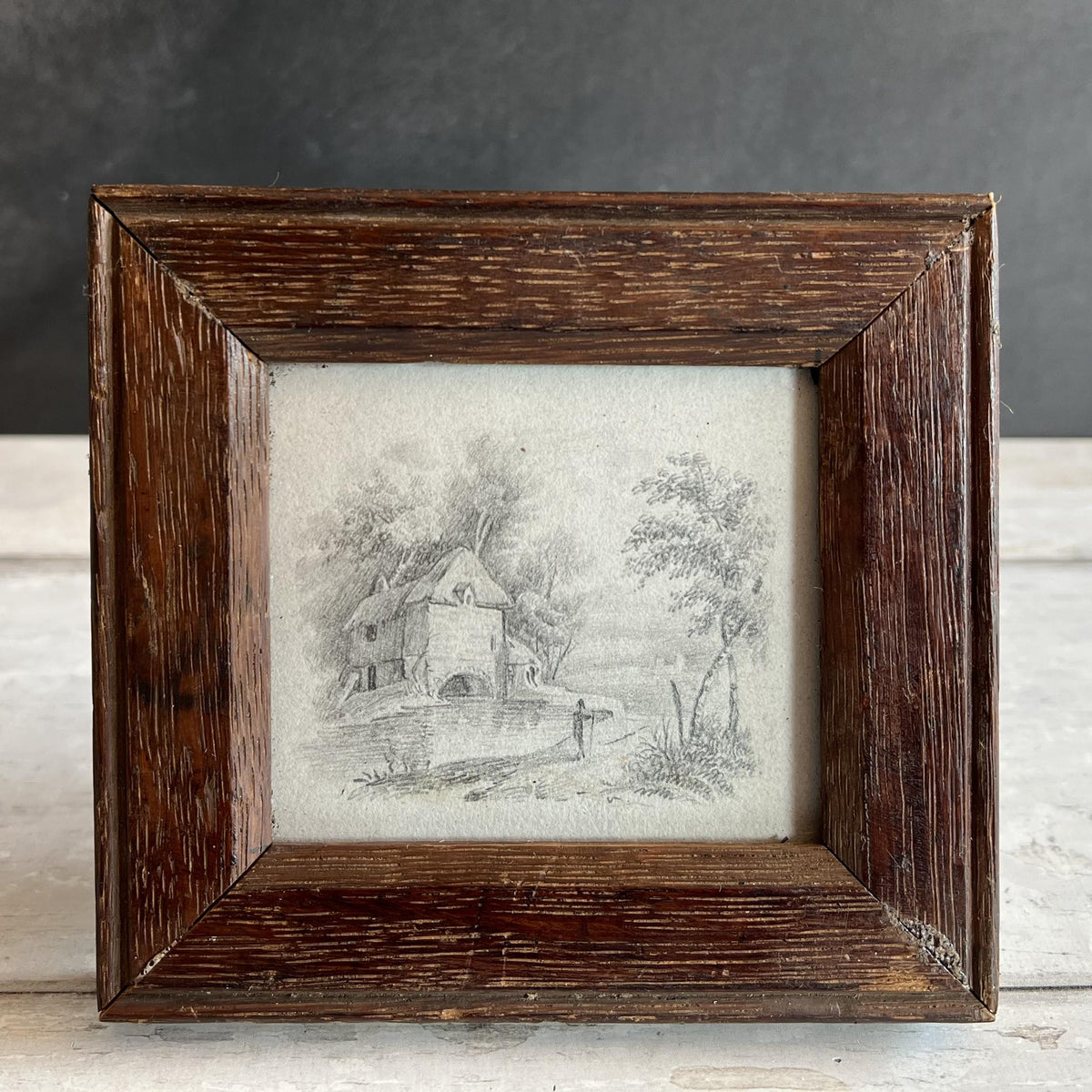 19th Century Miniature Pencil Drawing English Boat House C 1860