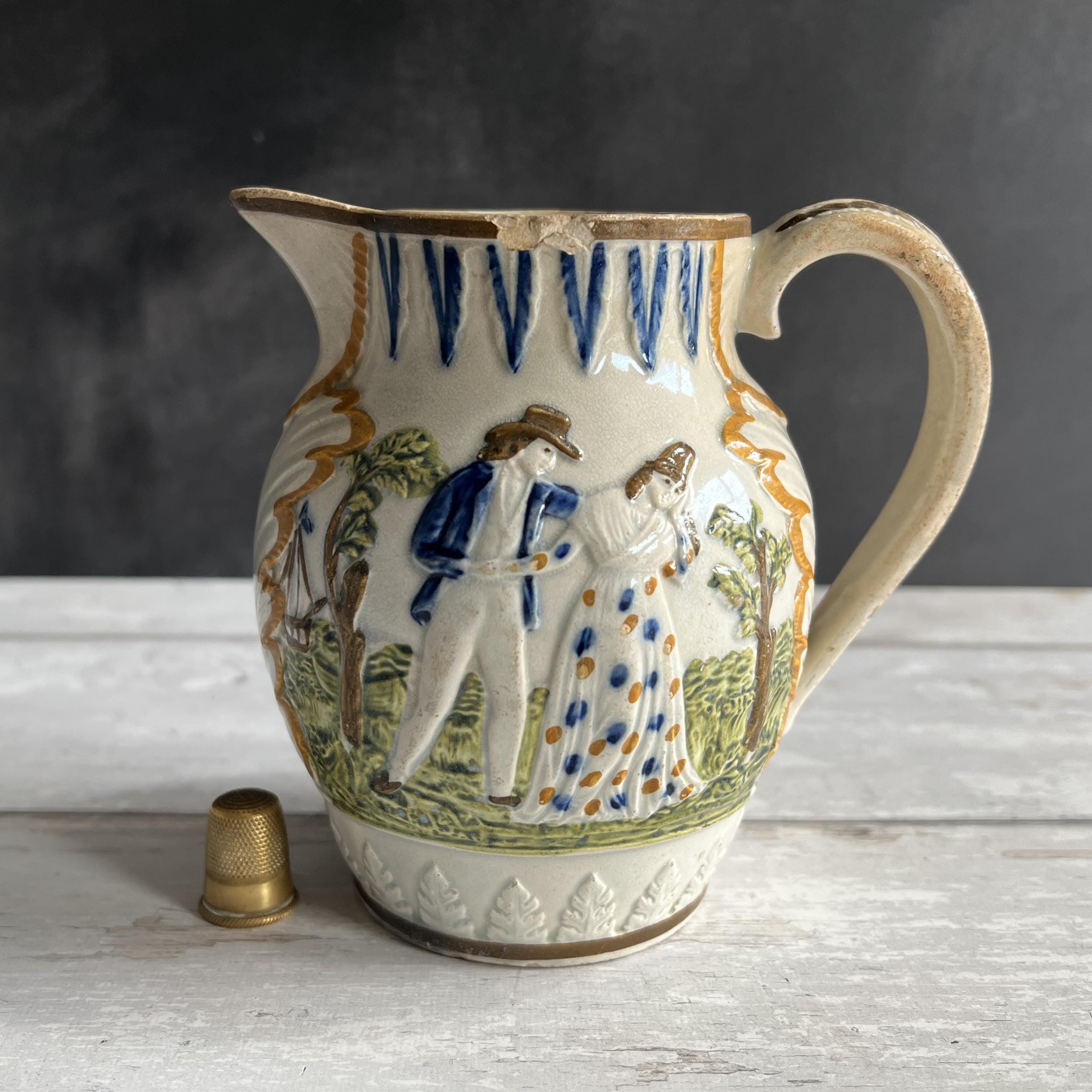 Antique Pratt Ware Jug 1790s Sailor's Farewell Maritime Decor