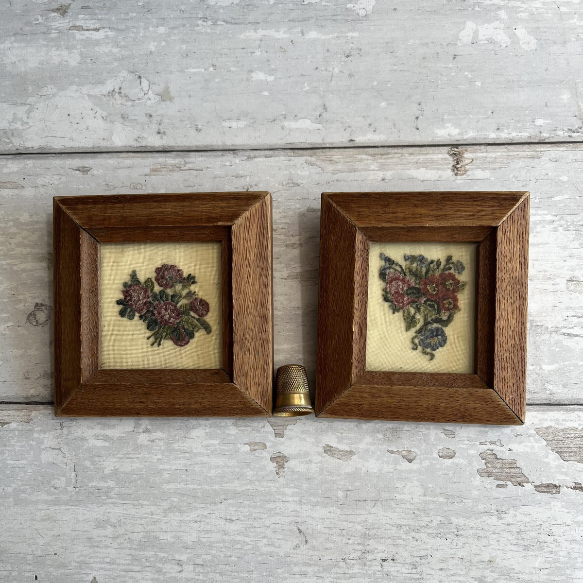 Antique 19th Century Pair Miniature Needleworks C 1840