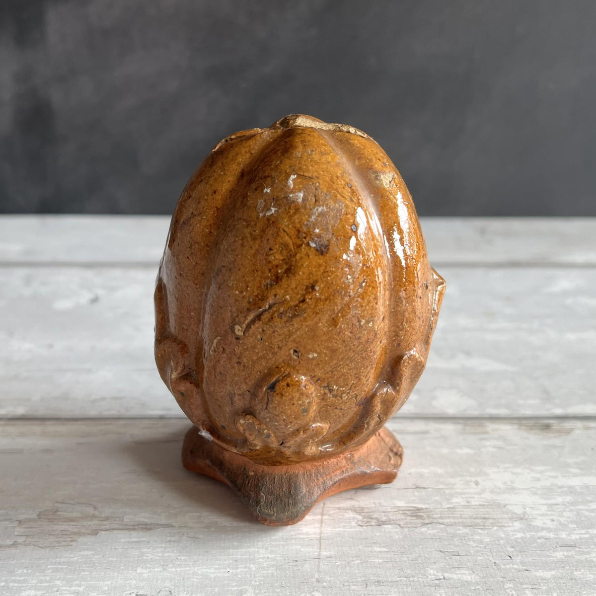 19th Century Childs Pottery Money Box Coin Bank Acorn Design Folk Art C 1860