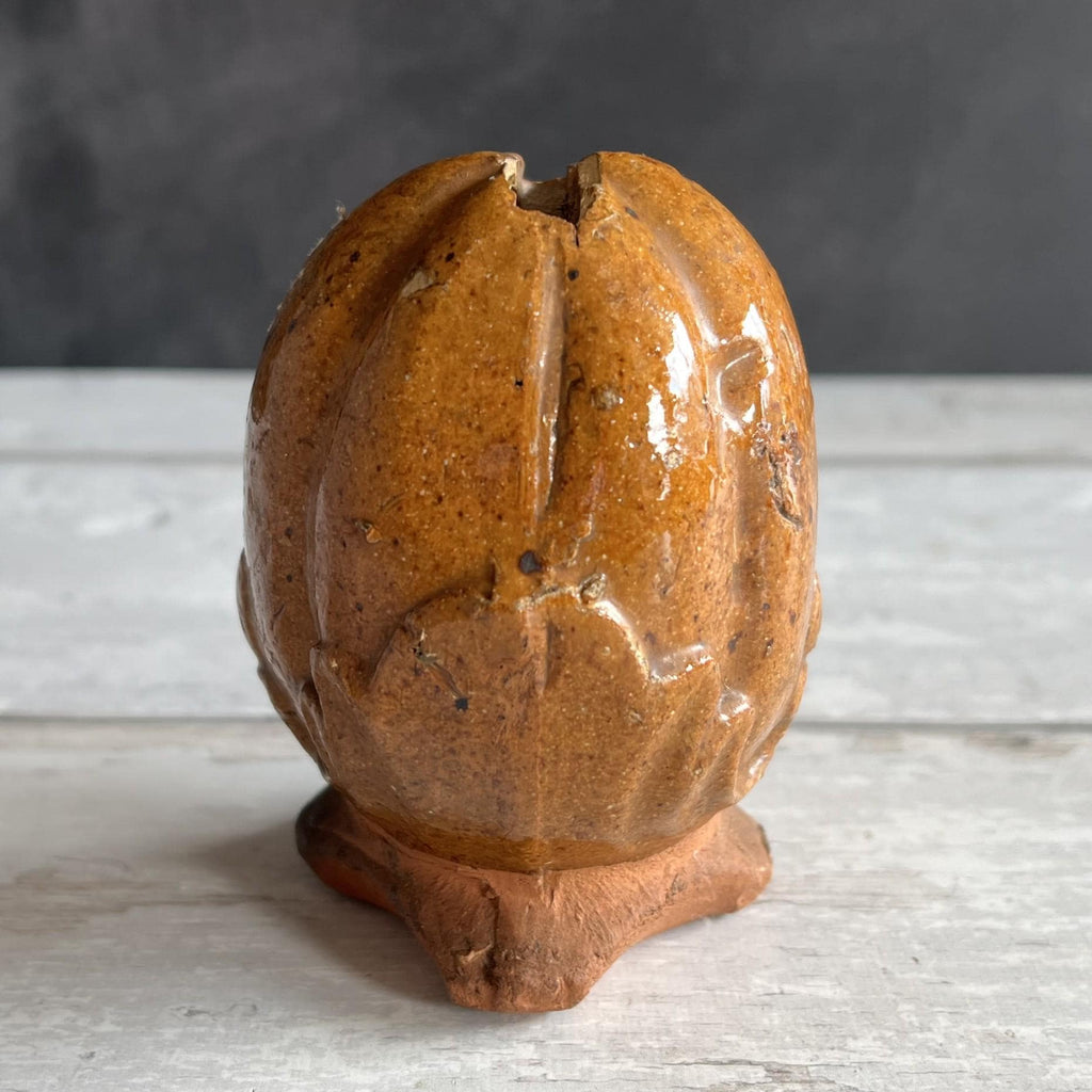 19th Century Childs Pottery Money Box Coin Bank Acorn Design Folk Art C 1860