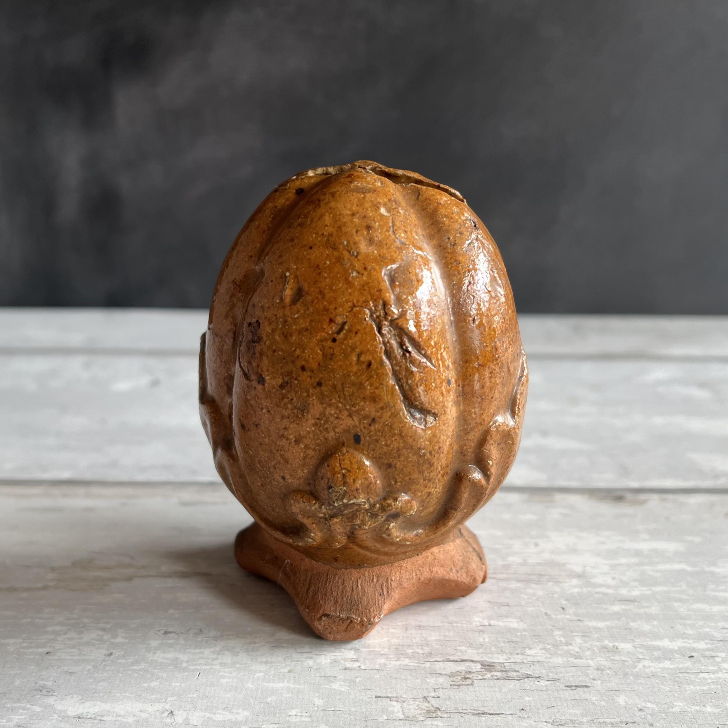 19th Century Childs Pottery Money Box Coin Bank Acorn Design Folk Art C 1860