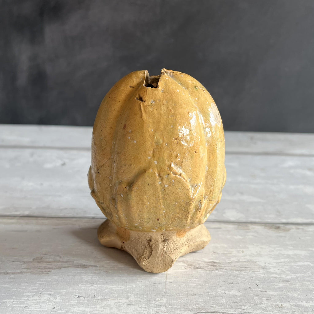 Childs Pottery Money Box Coin Bank Acorn Design Folk Art C 1860 Yellow Ware