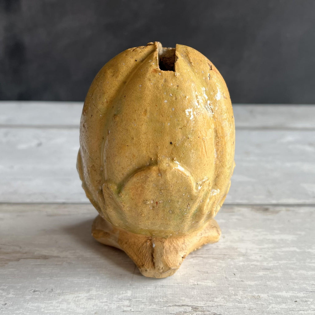 Childs Pottery Money Box Coin Bank Acorn Design Folk Art C 1860 Yellow Ware