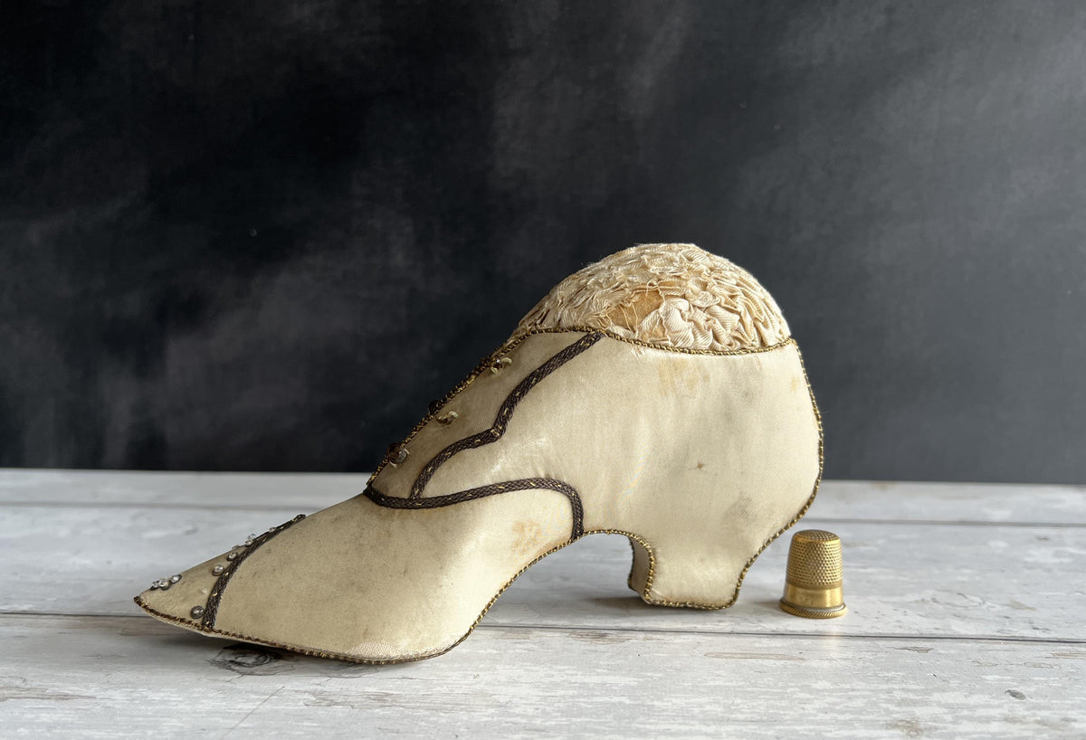 Antique 19th Century Silk Shoe Pincushion Circa 1900