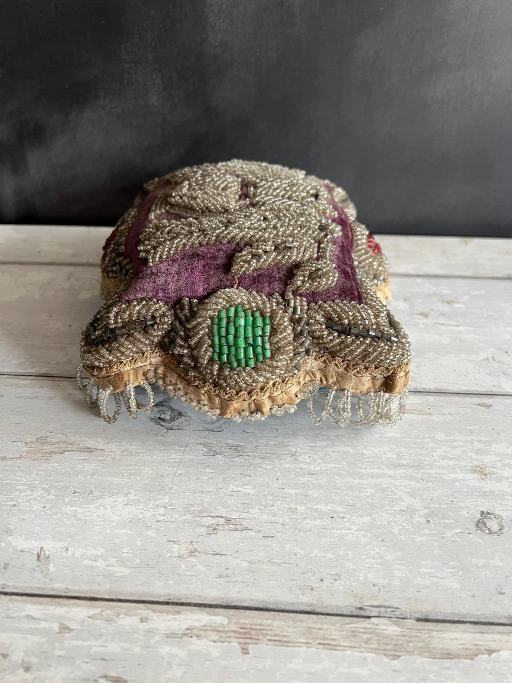 19th Century Iroquois Beadwork Pincushion Love Birds on Velvet