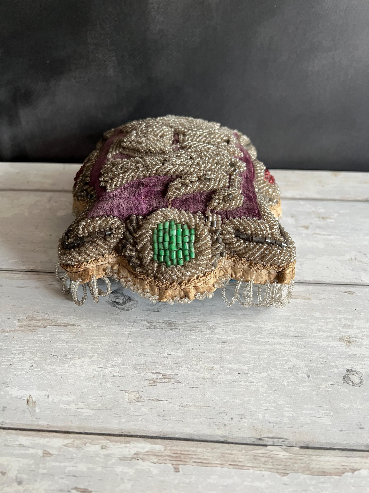 19th Century Iroquois Beadwork Pincushion Love Birds on Velvet