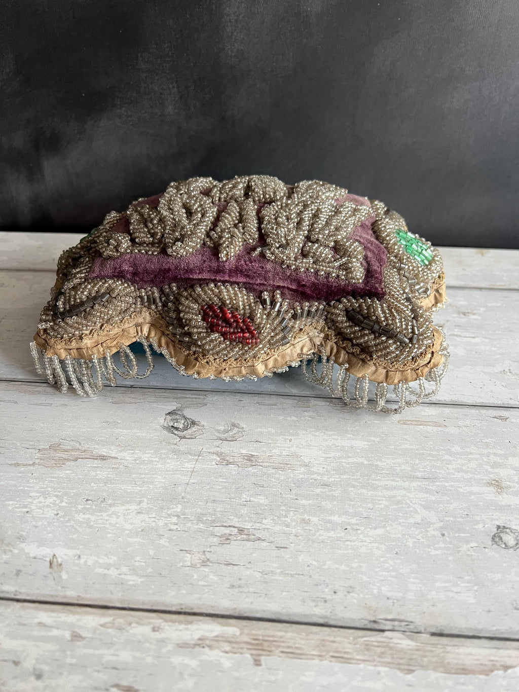 19th Century Iroquois Beadwork Pincushion Love Birds on Velvet