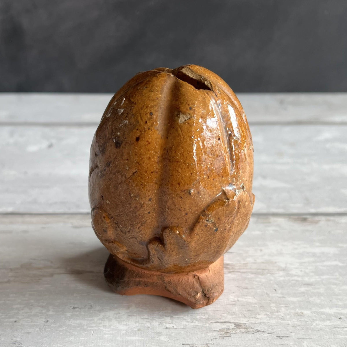 19th Century Childs Pottery Money Box Coin Bank Acorn Design Folk Art C 1860