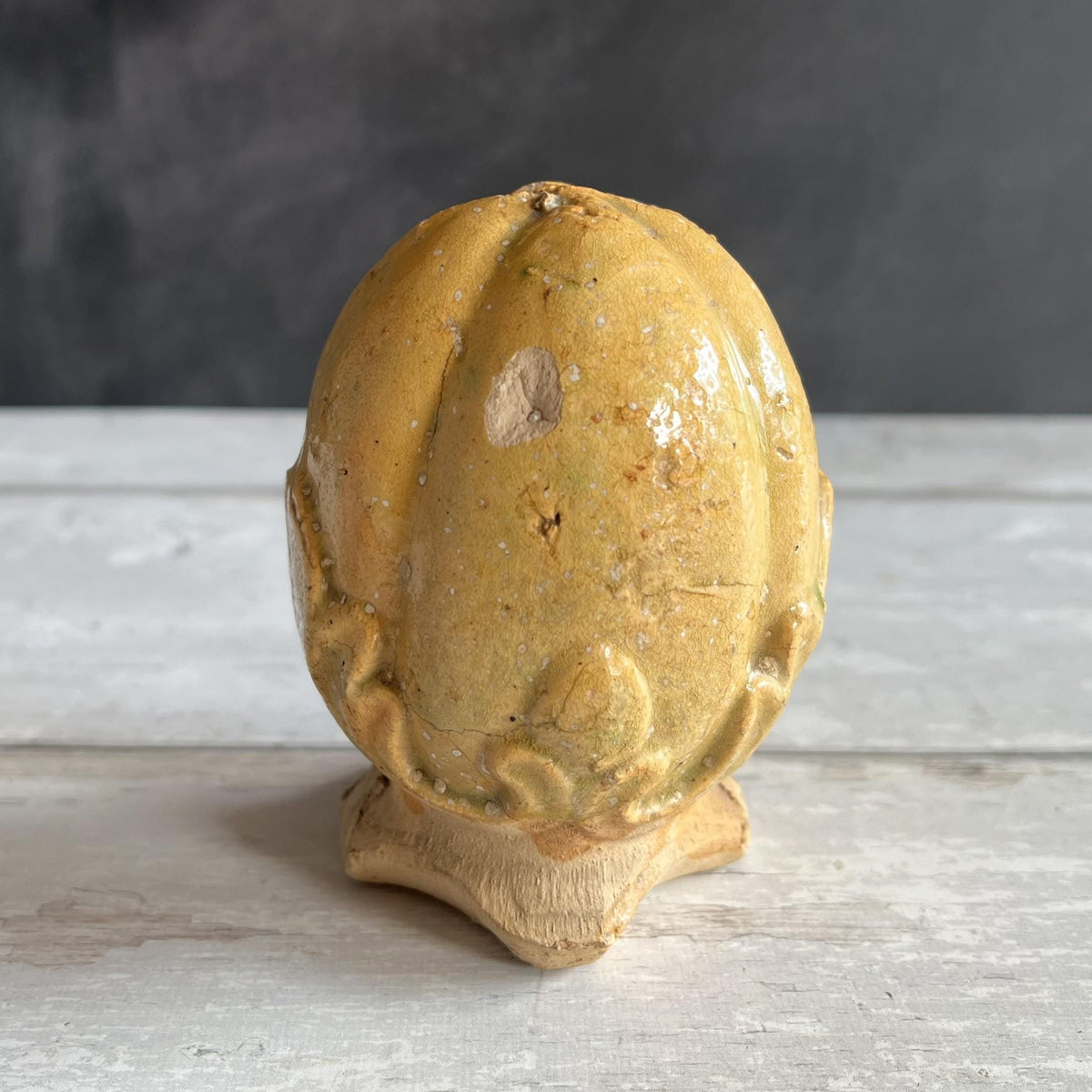 Childs Pottery Money Box Coin Bank Acorn Design Folk Art C 1860 Yellow Ware
