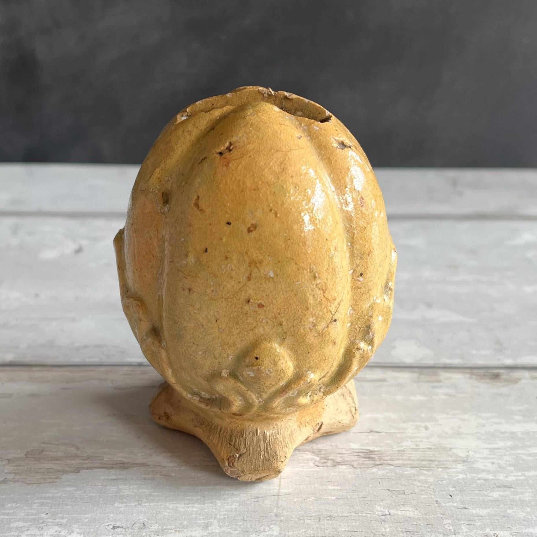 Childs Pottery Money Box Coin Bank Acorn Design Folk Art C 1860 Yellow Ware