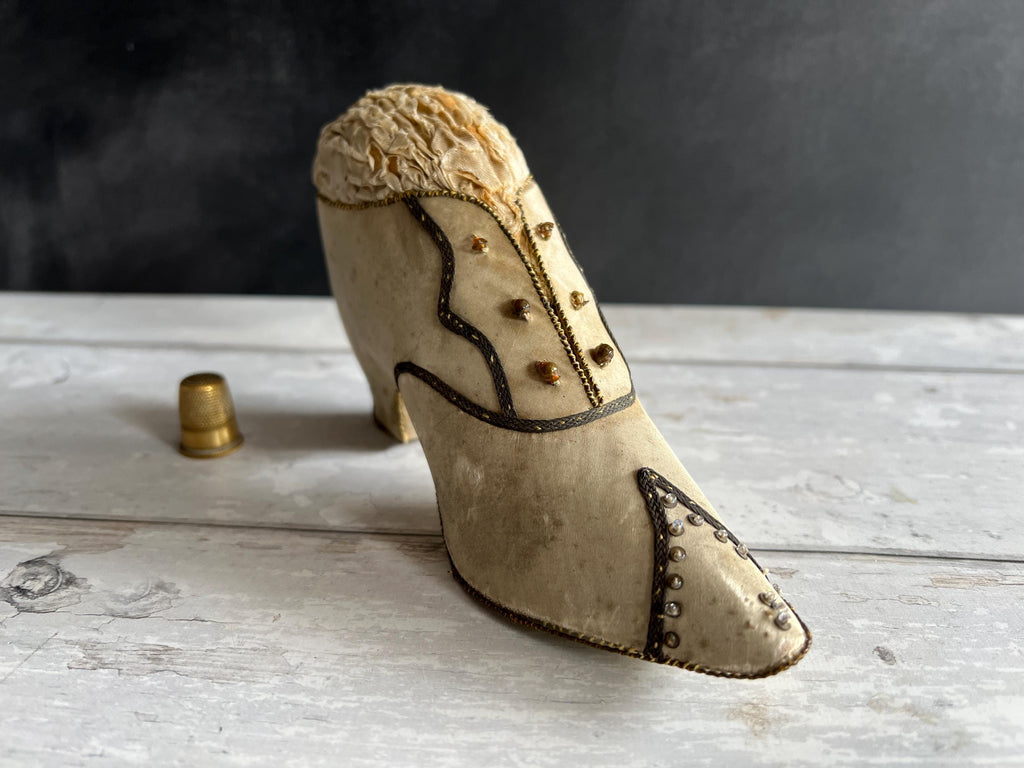 Antique 19th Century Silk Shoe Pincushion Circa 1900