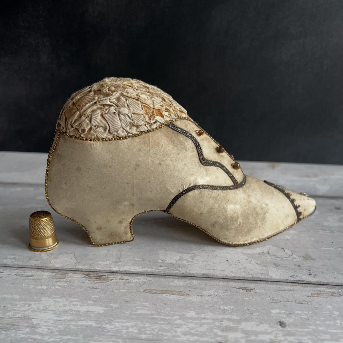 Antique 19th Century Silk Shoe Pincushion Circa 1900