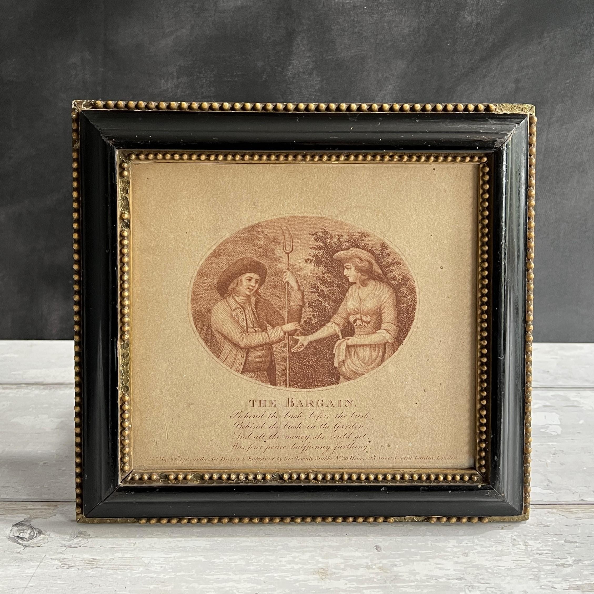 RARE 18th Century Engraving The Bargain Rural Lovers George Townley Stubbs 1798
