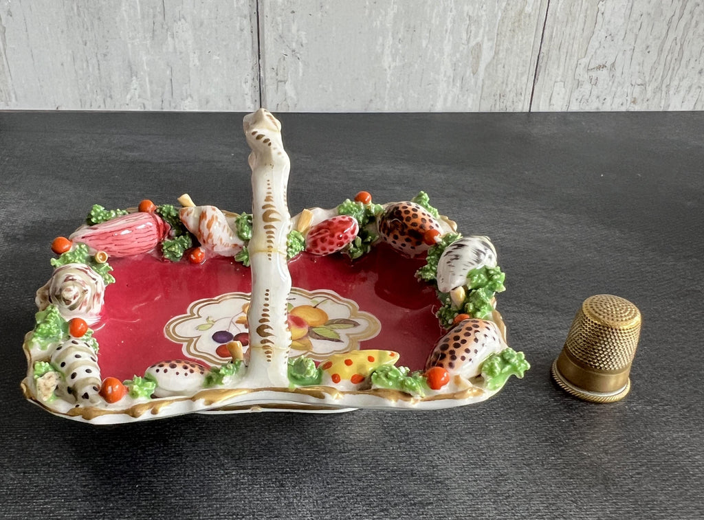 Chamberlain’s Worcester Miniature Basket Containing Seashell Shells and Fruit English Circa 1820 AF