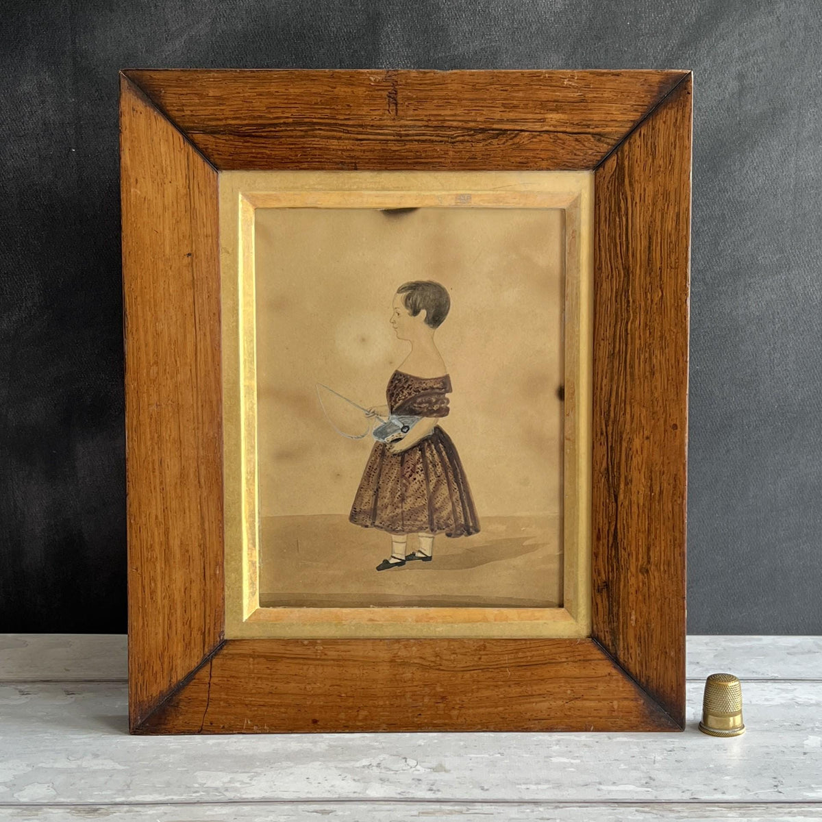 Antique Folk Art Painting Naïve School Portrait of A Boy William Allan 1842