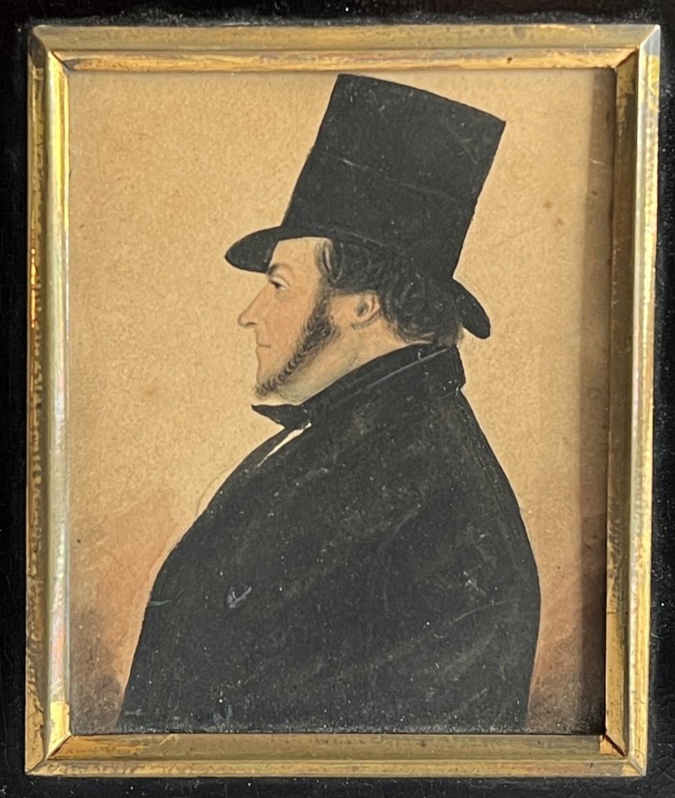 19th Century Portrait Miniature Gentleman In Top Hat C 1820