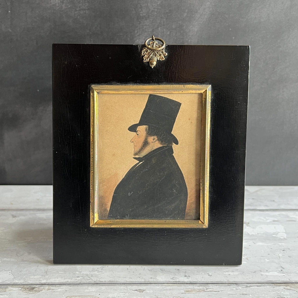 19th Century Portrait Miniature Gentleman In Top Hat C 1820