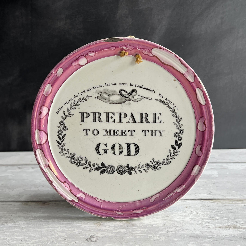 RARE 19th Century Sunderland Lustre Plaque Prepare To Meet Thy God C 1850