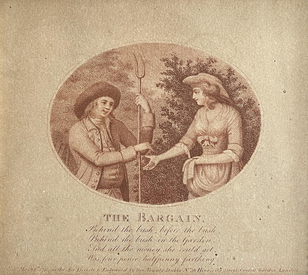 RARE 18th Century Engraving The Bargain Rural Lovers George Townley Stubbs 1798