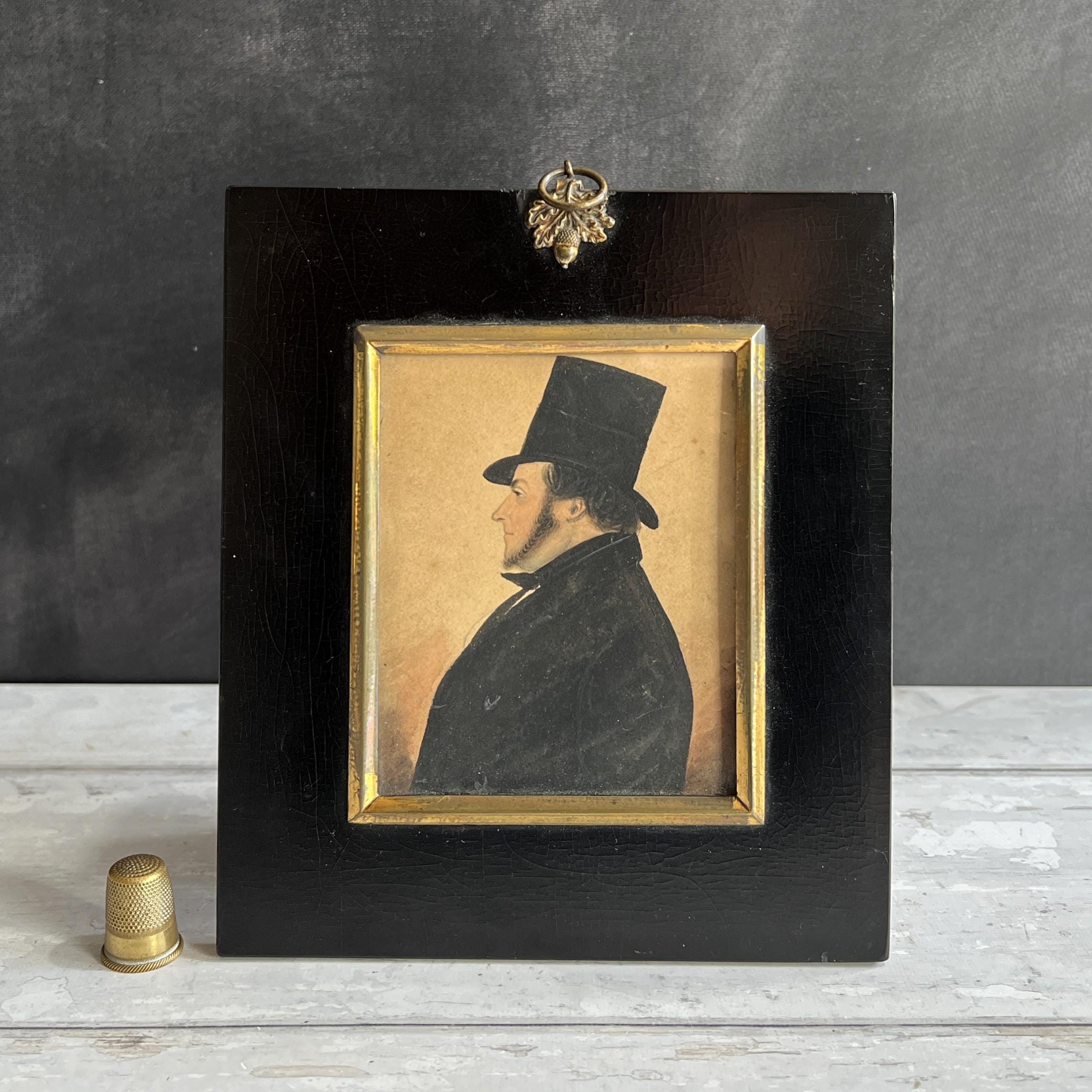 19th Century Portrait Miniature Gentleman In Top Hat C 1820