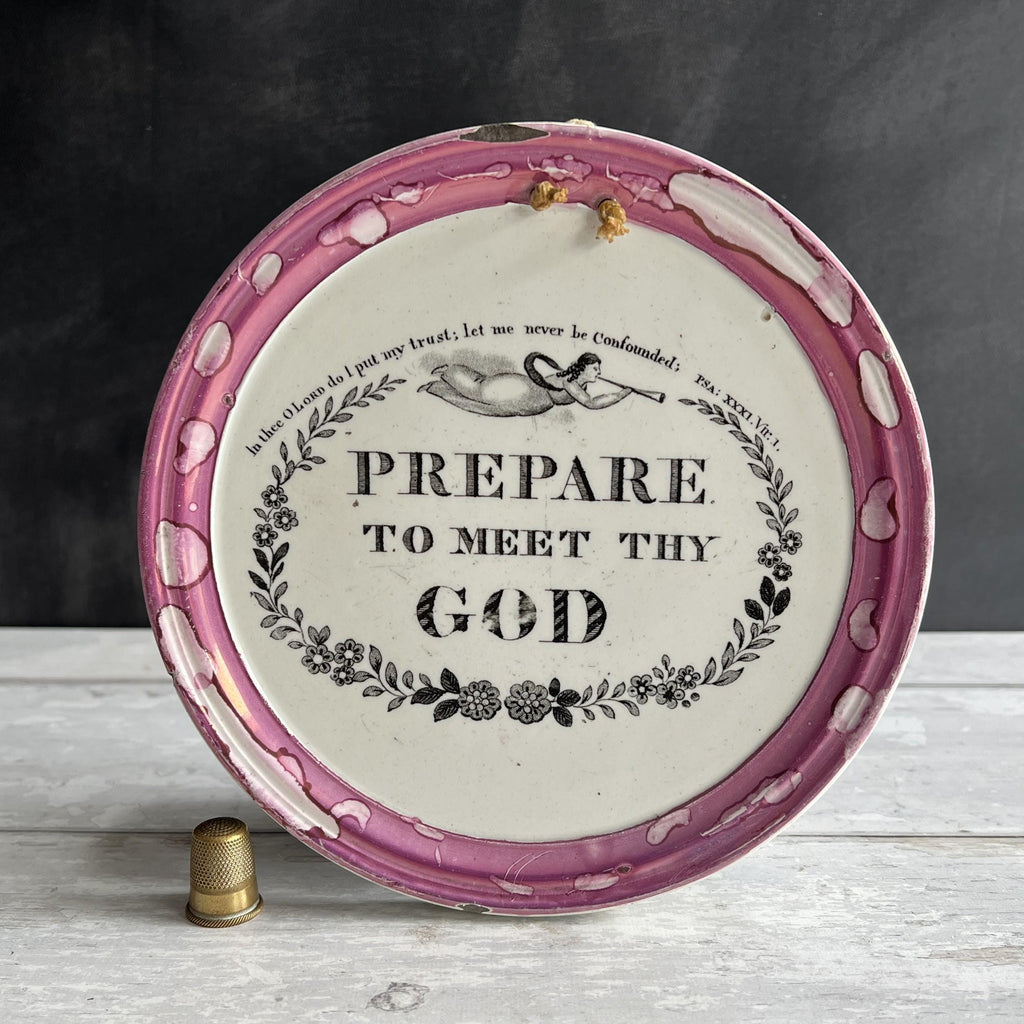 RARE 19th Century Sunderland Lustre Plaque Prepare To Meet Thy God C 1850