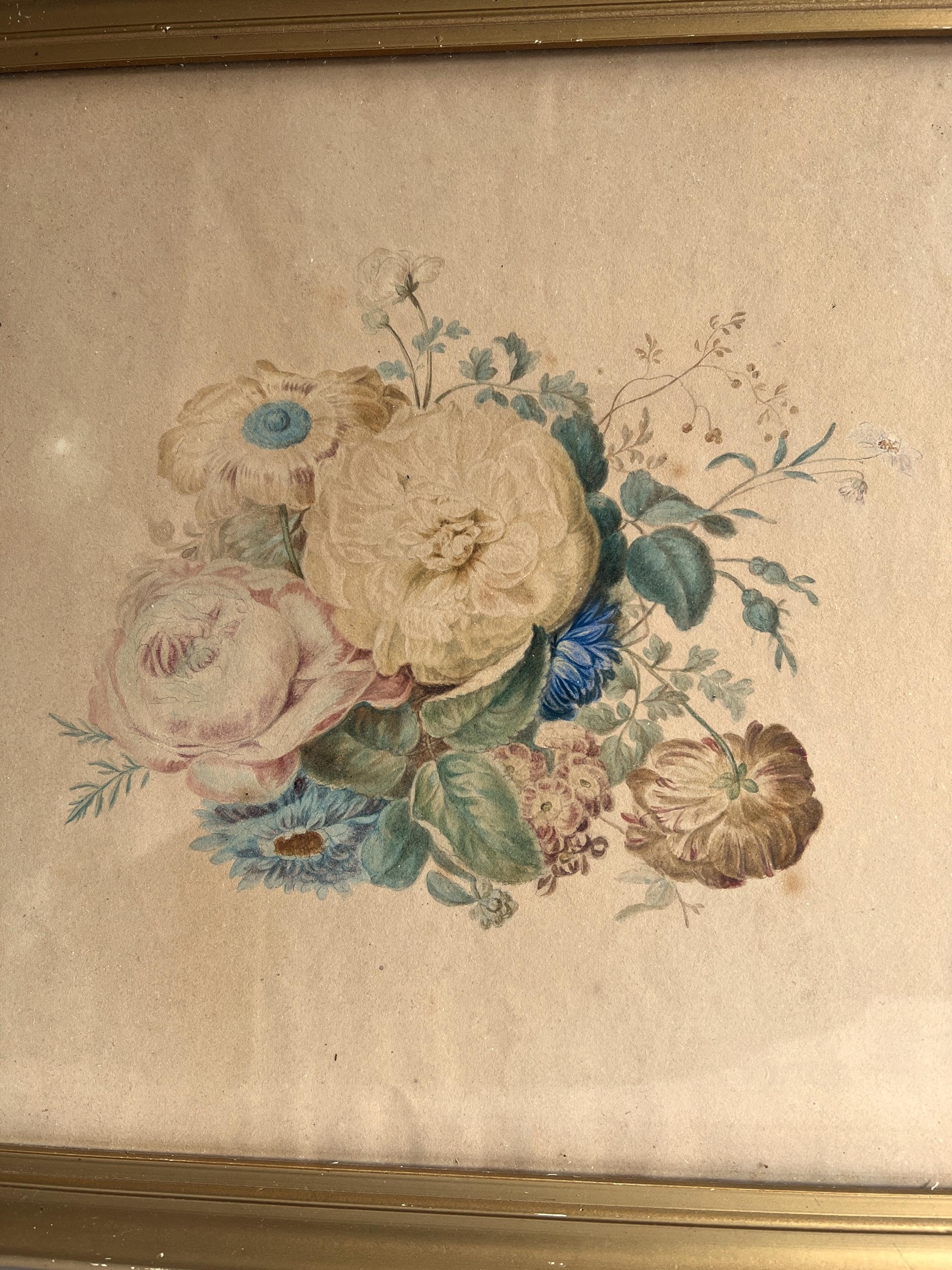 Antique 19th Century Floral Painting Georgian C 1830