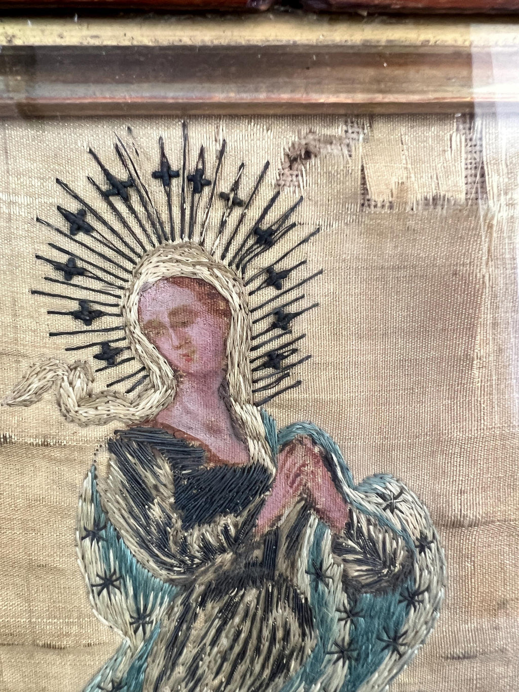 Antique 18th Century Silkwork Embroidery Needlework Circa 1740 Luxury Religious Gift Catholic