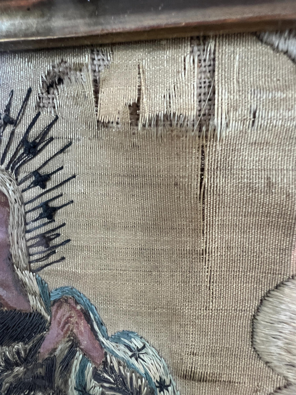 Antique 18th Century Silkwork Embroidery Needlework Circa 1740 Luxury Religious Gift Catholic