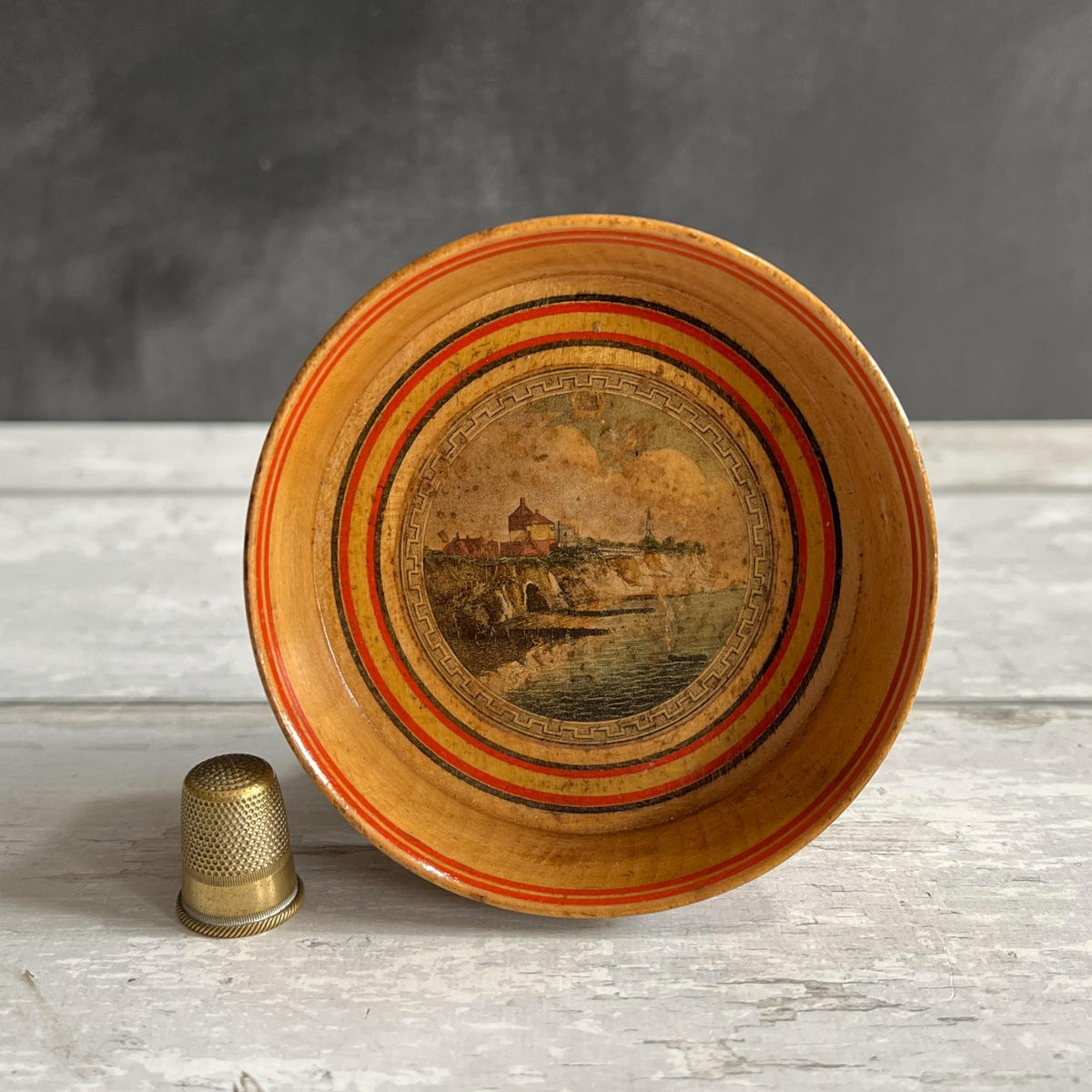 Early 19th Century Tunbridge Ware Gaming Tray English Coastal Scene Cave C 1820