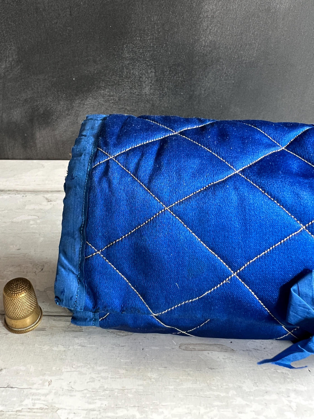 Victorian Sewing Roll Huusif Sewing Tool Roll-Up C 1890 Large Blue Silk Satin
