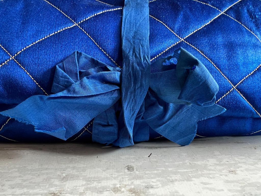 Victorian Sewing Roll Huusif Sewing Tool Roll-Up C 1890 Large Blue Silk Satin