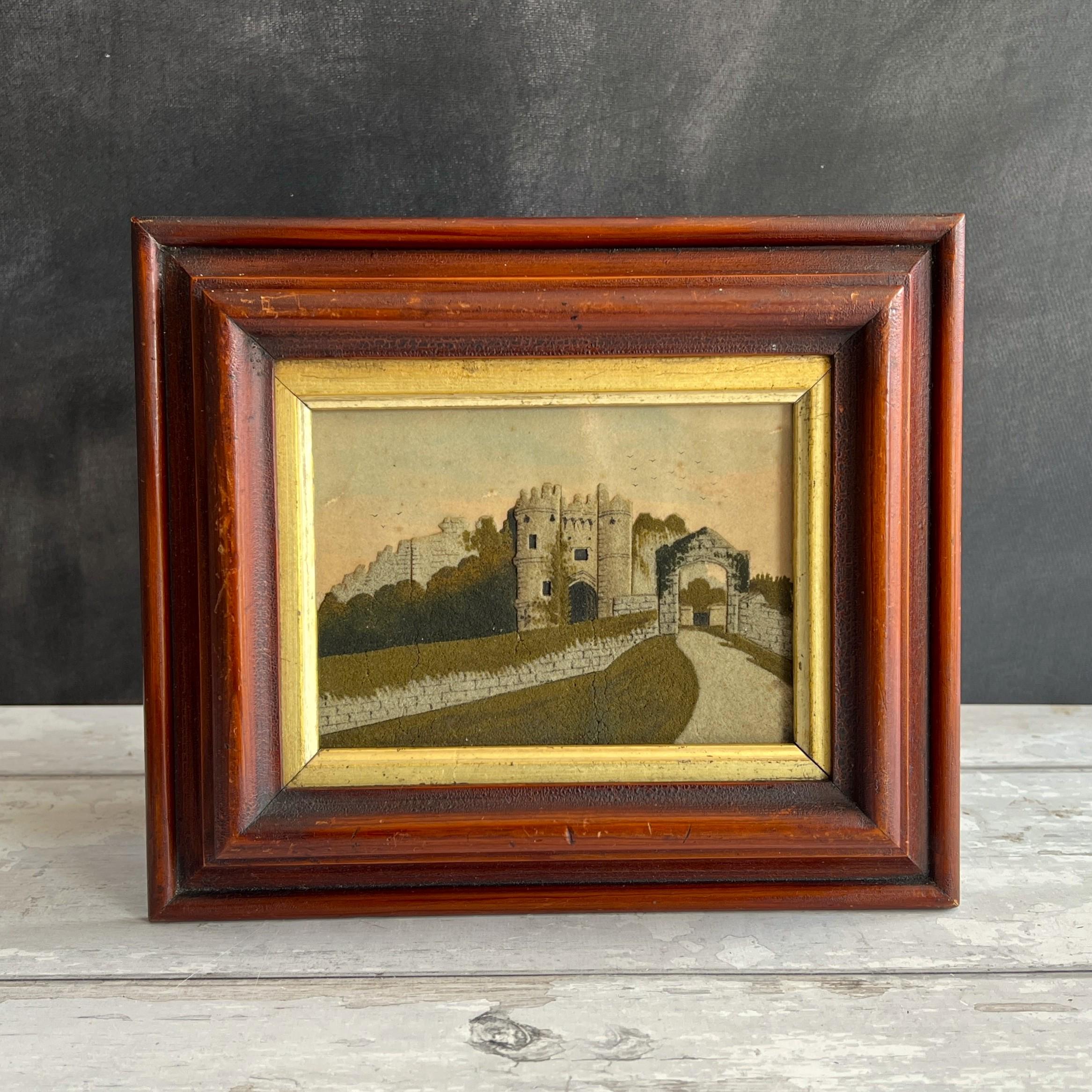19th Century Victorian Sand Picture Carisbrooke Castle Isle of Wight, English Folk Art