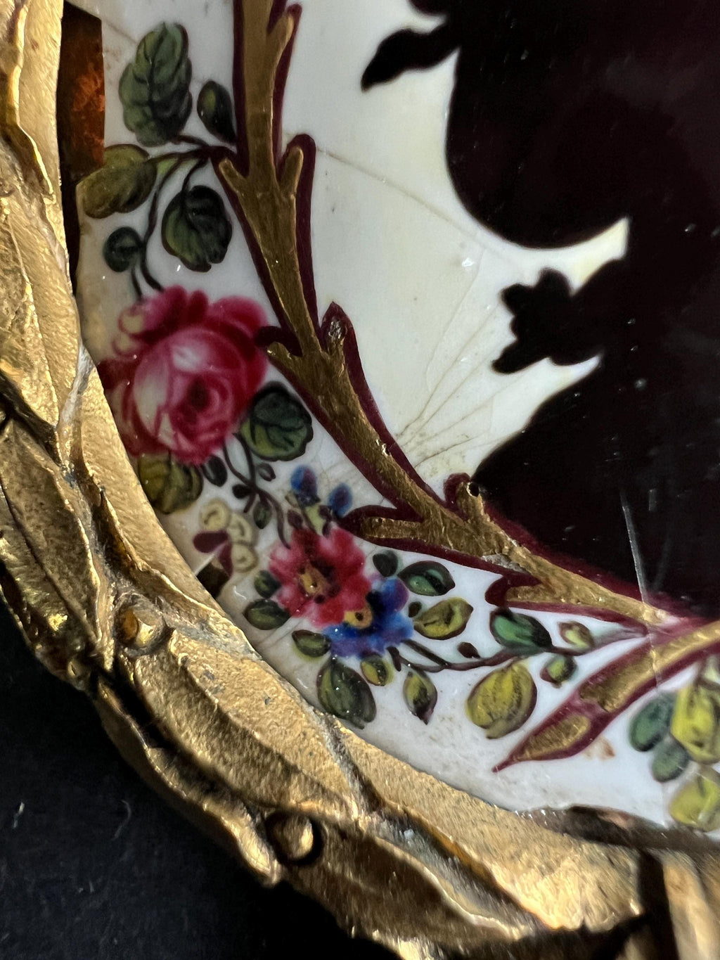 Georgian Enamel Portrait Miniature, Floral Gilt Frame (Dolls House Size)