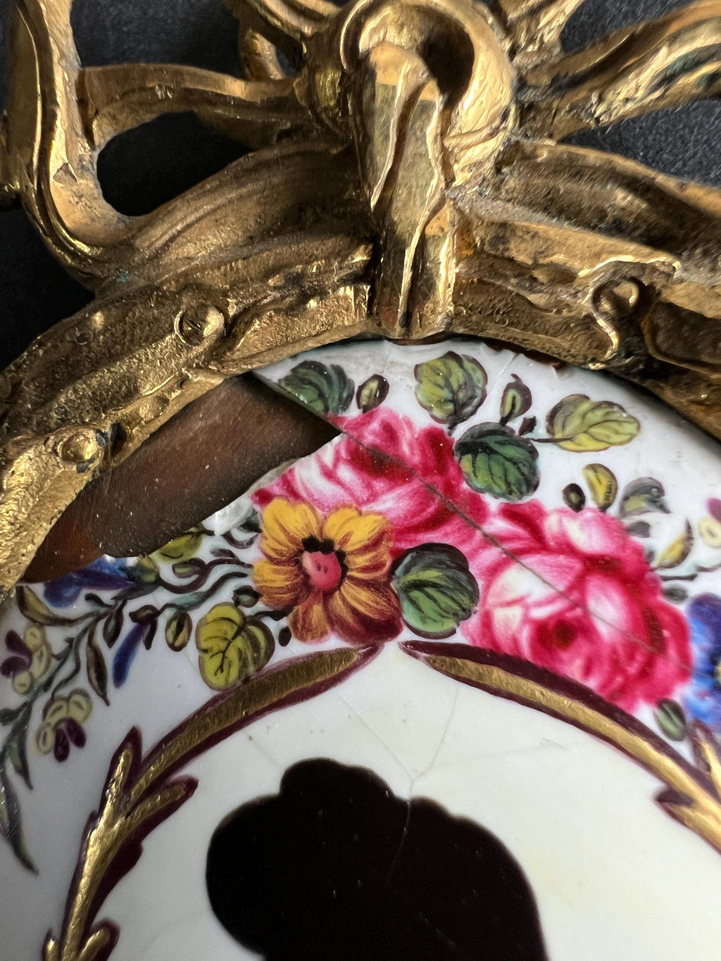 Georgian Enamel Portrait Miniature, Floral Gilt Frame (Dolls House Size)